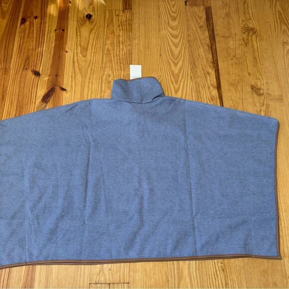 NWT Tuckernuck Women’s Leather Trim Funnel Piper Poncho One Size Slate Blue - Picture 12 of 12